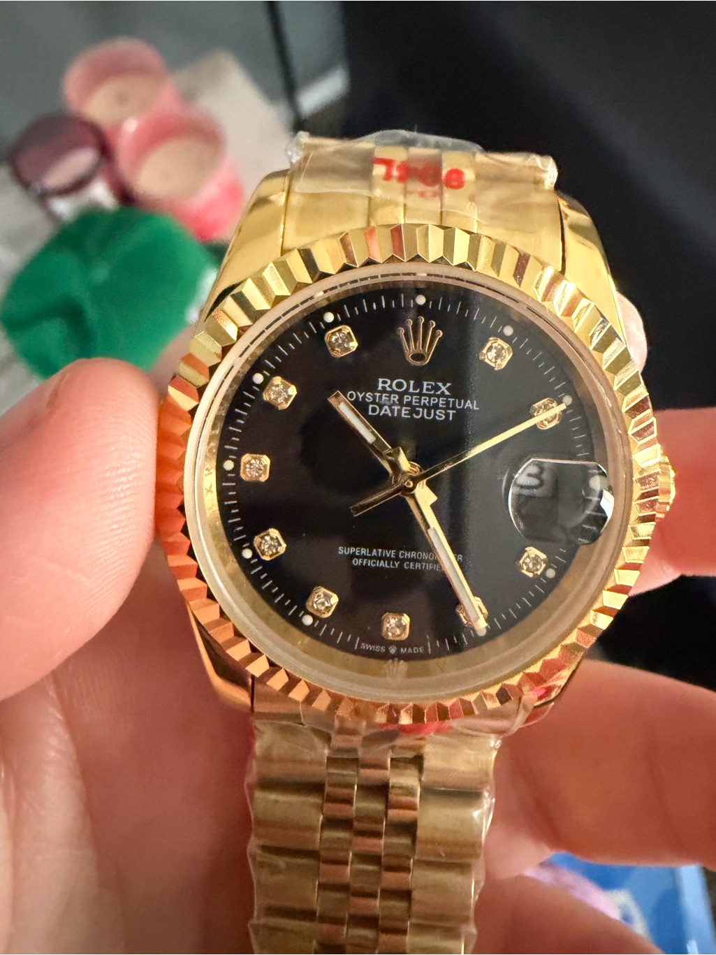 Womens 36mm Oyster Perpetual Datejust Gold Tone Watch With Black Dial